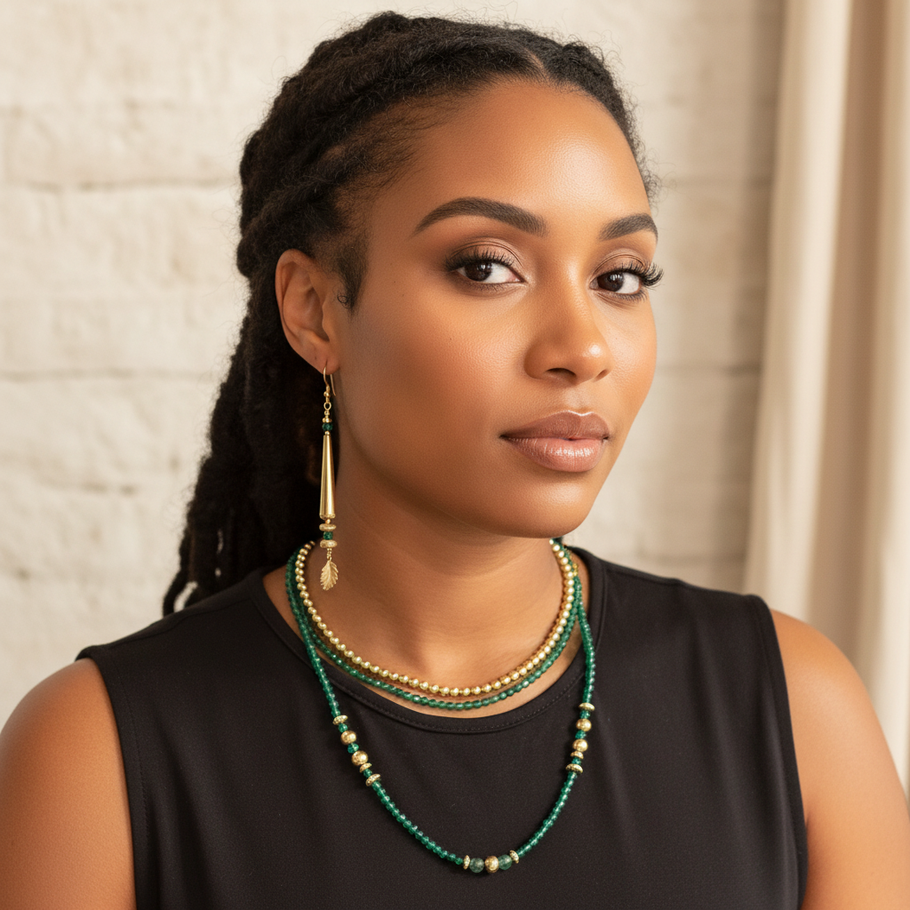14k Gold Beaded Emerald Chain Necklace